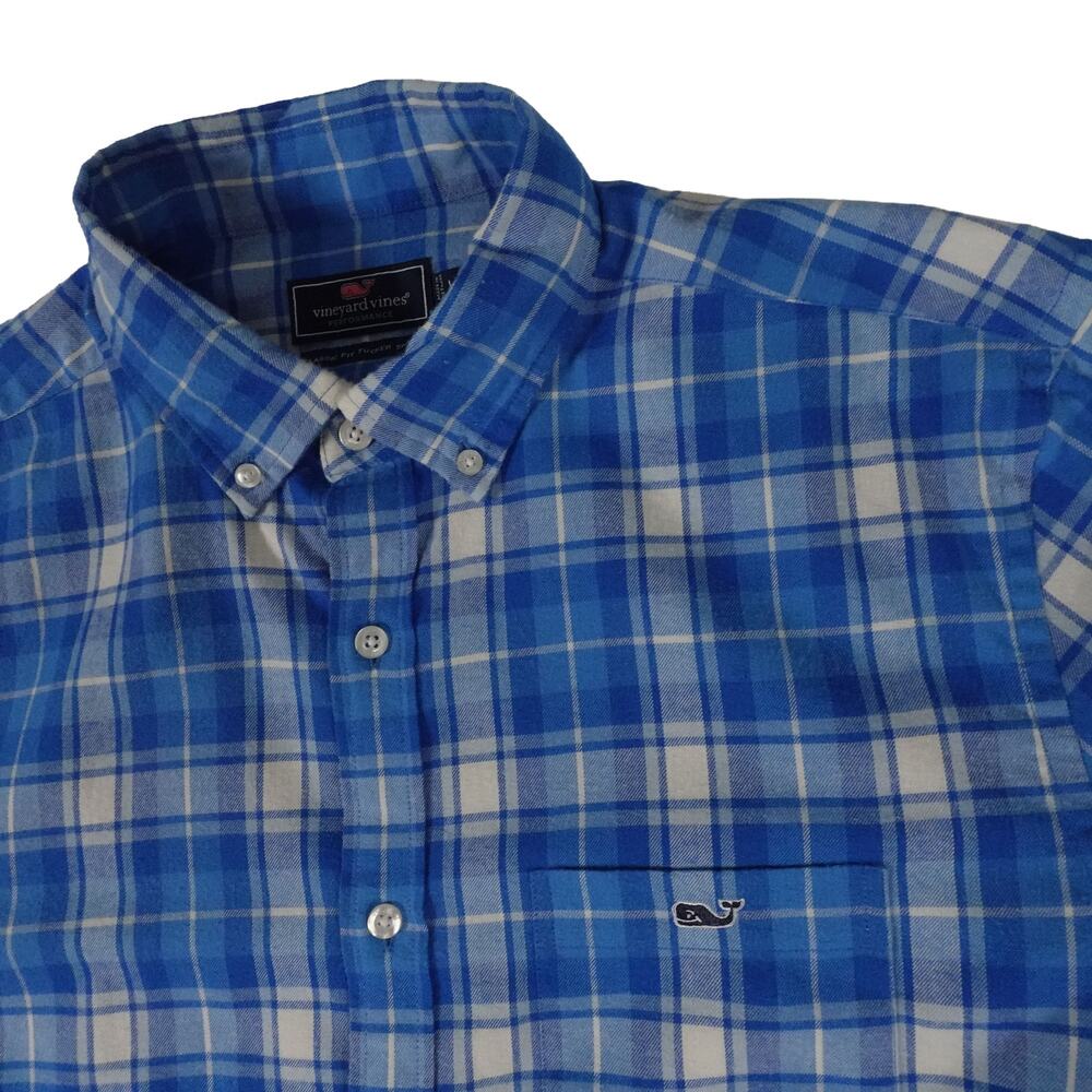 Vineyard Vines Performance Tucker Blue Plaid Button Shirt Classic Fit Mens Large